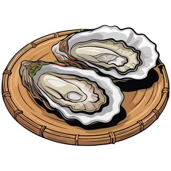 Oysters on bamboo colander isolated illustration on white background vector
