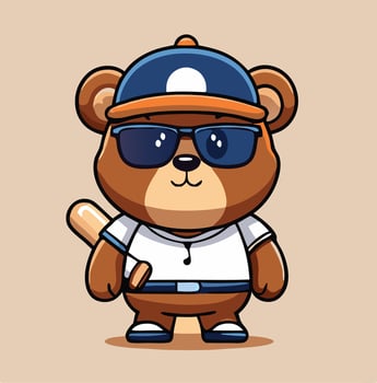 Cartoon Bear Baseball Player Mascot Illustration Cute Animal Character vector
