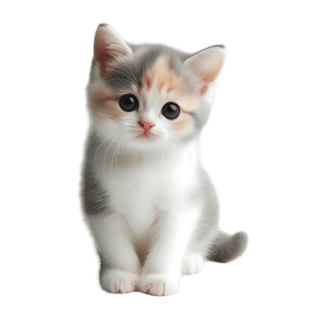 Playful Calico Kitten Sitting Adorably with a Fluffy Coat png