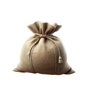 Tied burlap sack with decorative tassel and twine png