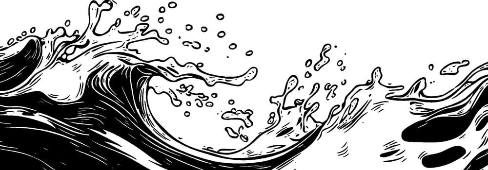 Dynamic vintage woodcut illustration of water splashes capturing movement and energy vector
