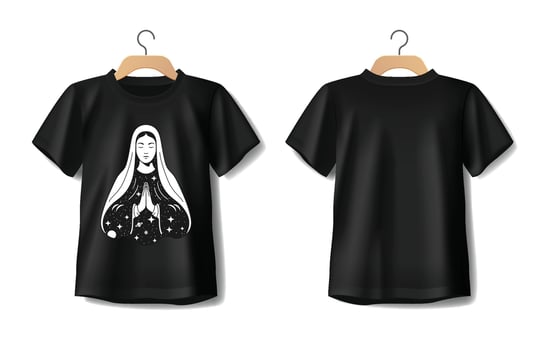 Black T-shirt Mockup Featuring a Virgin Mary Design vector