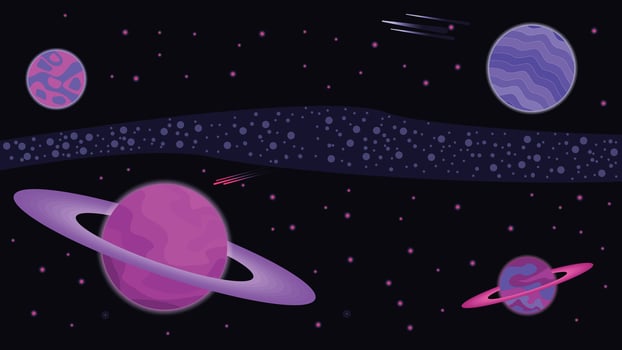 an illustration of purple theme planets and planets in space vector