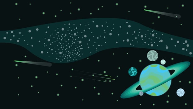 an illustration of a planet with a comet and other objects vector