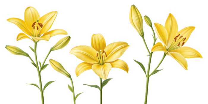 Bright yellow lily flowers bloom gracefully, showcasing their beauty and elegance in vibrant display of nature artistry png