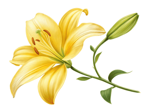 beautiful yellow lily flower blooms gracefully, showcasing its vibrant petals and delicate green leaves, symbolizing elegance and purity png