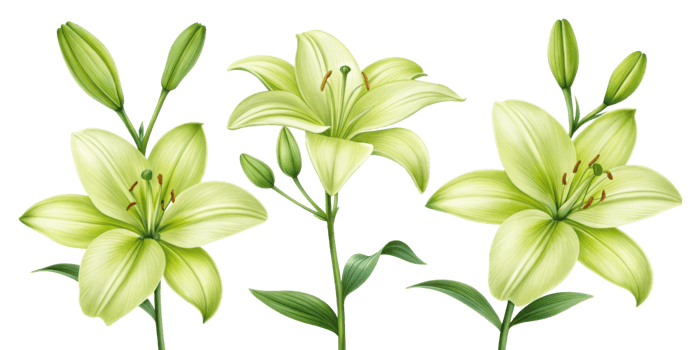 Lily flowers bloom gracefully with delicate petals and vibrant green leaves creating serene and beautiful atmosphere in nature png