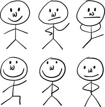 Stick man nose stickman doodle dancing hand drawn figure vector