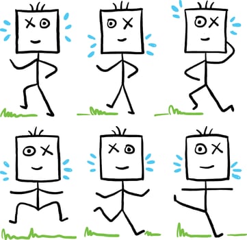 Stick man box stickman doodle dancing hand drawn figure vector