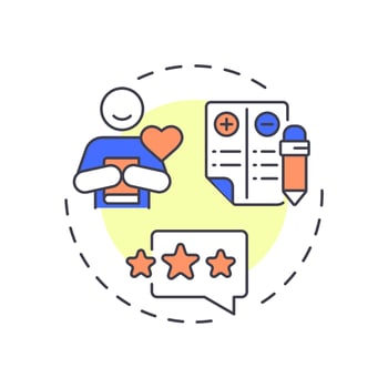 Customer testimonials multi color concept icon. Reviews, ratings and feedback. Key product information. Round shape line illustration. Abstract idea. Graphic design. Easy to use in presentation vector