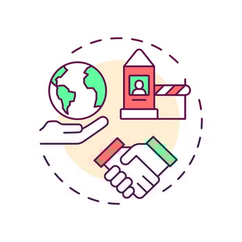 Action in third countries multi color concept icon. Four filter model of integrated border management. Round shape line illustration. Abstract idea. Graphic design. Easy to use in presentation vector