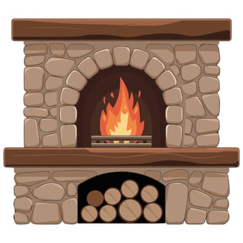 Cozy indoor fireplace flames isolated illustration on white background vector