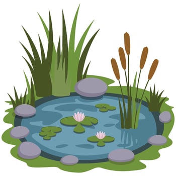 Lake with reeds landscape isolated illustration on white background vector