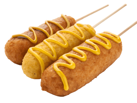 Three Corn Dogs with Mustard, on Transparent Background png