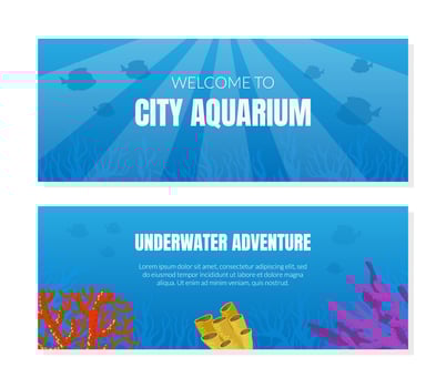 Welcome to City Aquarium Banner Template, Underwater Adventure Flyer, Invitation Card Illustration vector