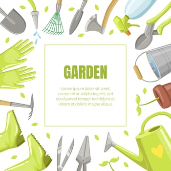 Frame from different garden tools. illustration. vector