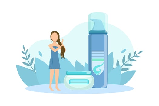 Tiny Young Woman with Huge Cosmetic Bottles, Spa and Hygiene Procedures Flat Illustration vector