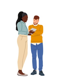 Business man and woman working with tablet vector