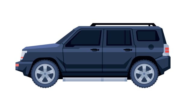 Black Jeep Car, Government or Presidential Off Road Vehicle, Luxury Business Transportation, Side View Flat Illustration vector