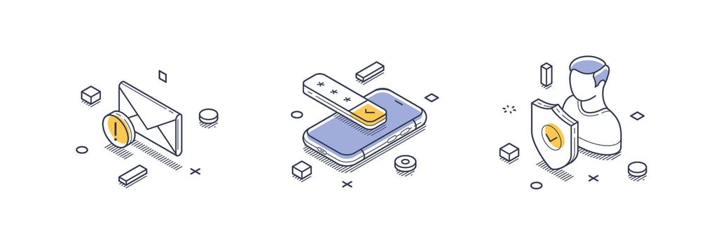 Isometric line icons showcasing various aspects of personal data management in modern applications vector