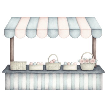 easter element, Delicate sketch of old fashioned Easter market with pastel eggs png