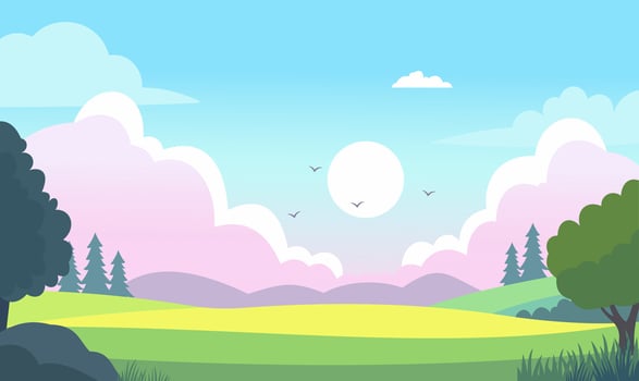 Green Park Garden Outdoor Nature Landscape with Tree Plant and Sun in Summer vector