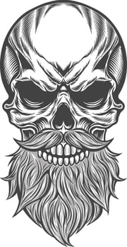 Skull with beard and mustache in a vintage style vector