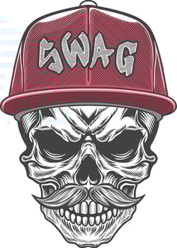 Skull with a mustache and a cap in a red hat vector