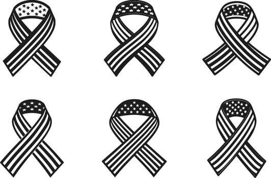 Set of Patriotic Ribbon Silhouettes - Memorial Day USA Flag Tribute vector