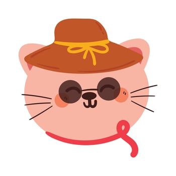 cute drawing cartoon brown cat wearing hat, scarf and glasses. cute animal doodle for sticker, icon vector