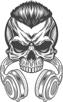 Skull with headphones on his head vector