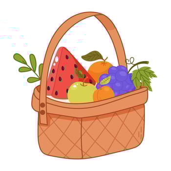 Wicker basket full of fresh colorful summer fruits vector