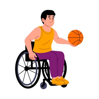 Man in wheelchair holding basketball in sportswear on white background vector