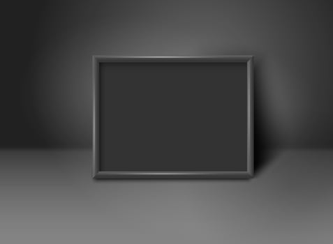 Horizontal blank black frame in black interior vector