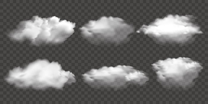 White realistic clouds on dark vector
