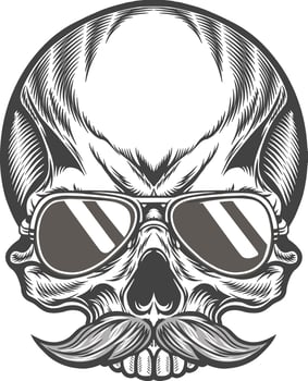 Skull with sunglasses and mustache vector