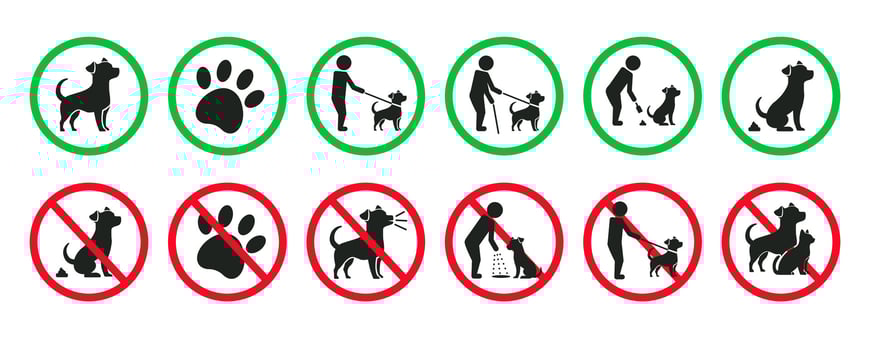 No Pets Icon Set in Circular Shape. Symbols for Restriction and Caution vector