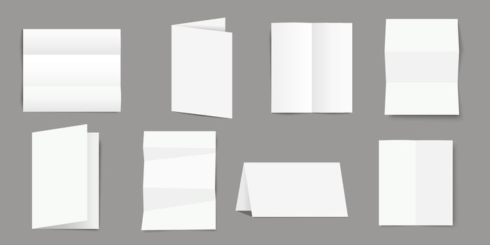 Empty white folding paper set, half-fold blank brochure template vector