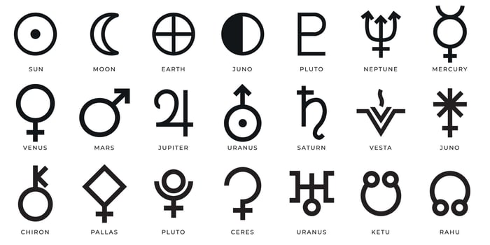 set astrology and astronomy planet symbols. Outline icons for horoscope. vector