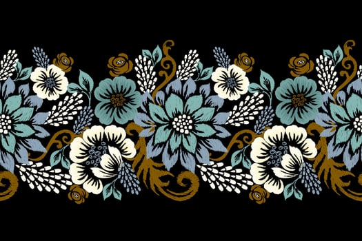 Ikat oriental pattern on black background,Ikat floral pattern. vector