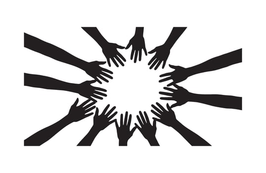 Collaborative Hands in Round Formation Silhouette for Volunteer Graphics vector
