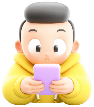 Boy with Yellow Hoodie Engaged with Mobile Phone png