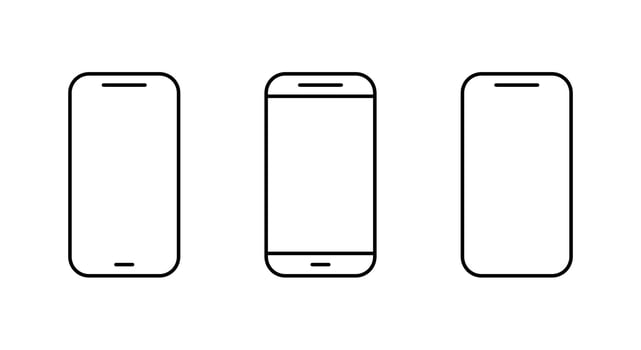 Smartphone device outline icon set in thin style. Mobile phone, cellphone sign. Gadget symbol. Editable stroke vector