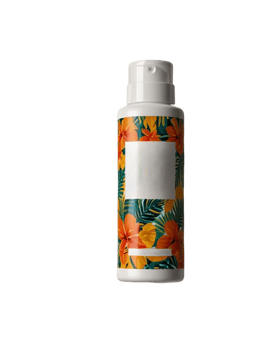 Chilled sunscreen bottle with tropical design transparent background png