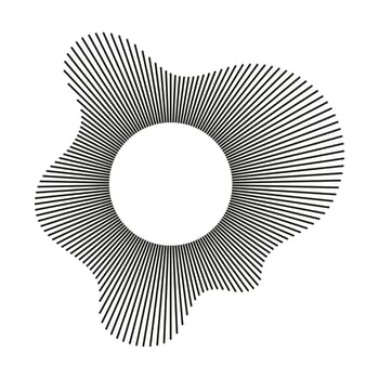 Circular wave. Sound circle lines. Radial frame. Sound ring mockup. Wavy frame pattern. Radial rays. Wavy design element. Equalizer logotype, radial spectrum. Voice symbol. Depicting audio music icon. vector