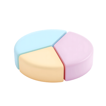Colorful 3D Pie Chart Segments Isolated on Transparent Background Rendered in Pastel Tones png