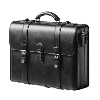 A black briefcase with a handle and two compartments png