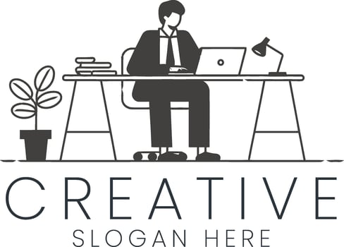 Professional Businessman Working Laptop Office Desk Creative Design job icon focus vector