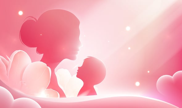 Mother's Day horizontal illustration of mother and son in a red scene in the sun vector
