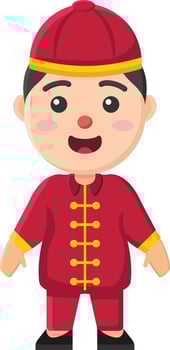 a cartoon chinese man in red clothes vector